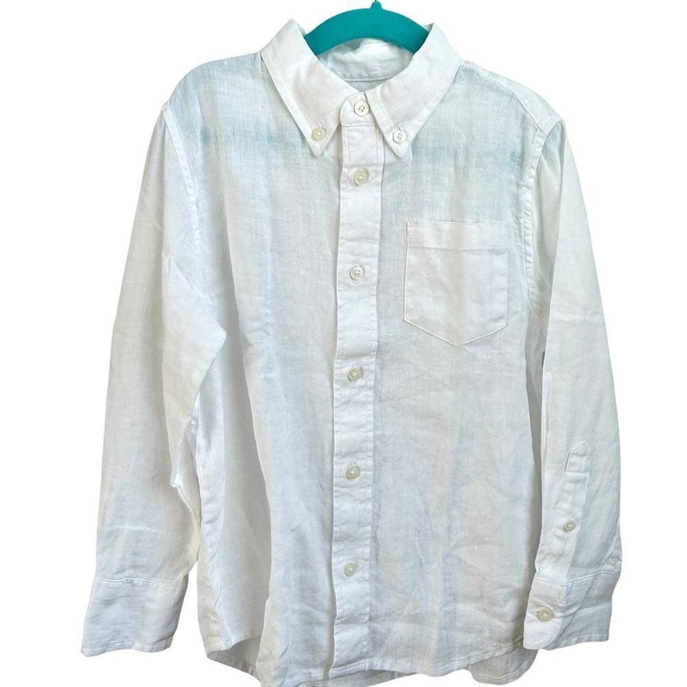 Crewcuts Factory Kids Long Sleeve Linen Blend White Button Down Shirt. 6-7. NEW.